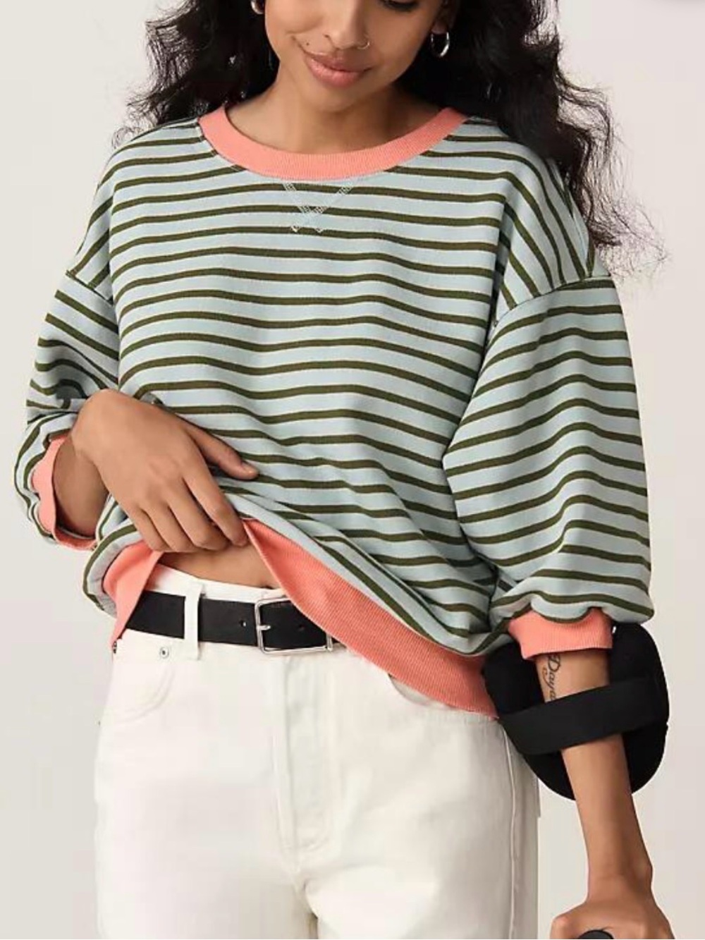 Pilcro by Anthropologie Niki Striped Bubble Sleeve Lightweight Sweatshirt Medium